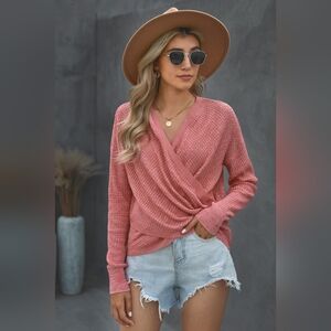 Double Take V Neck Wrap Front Knitted Top